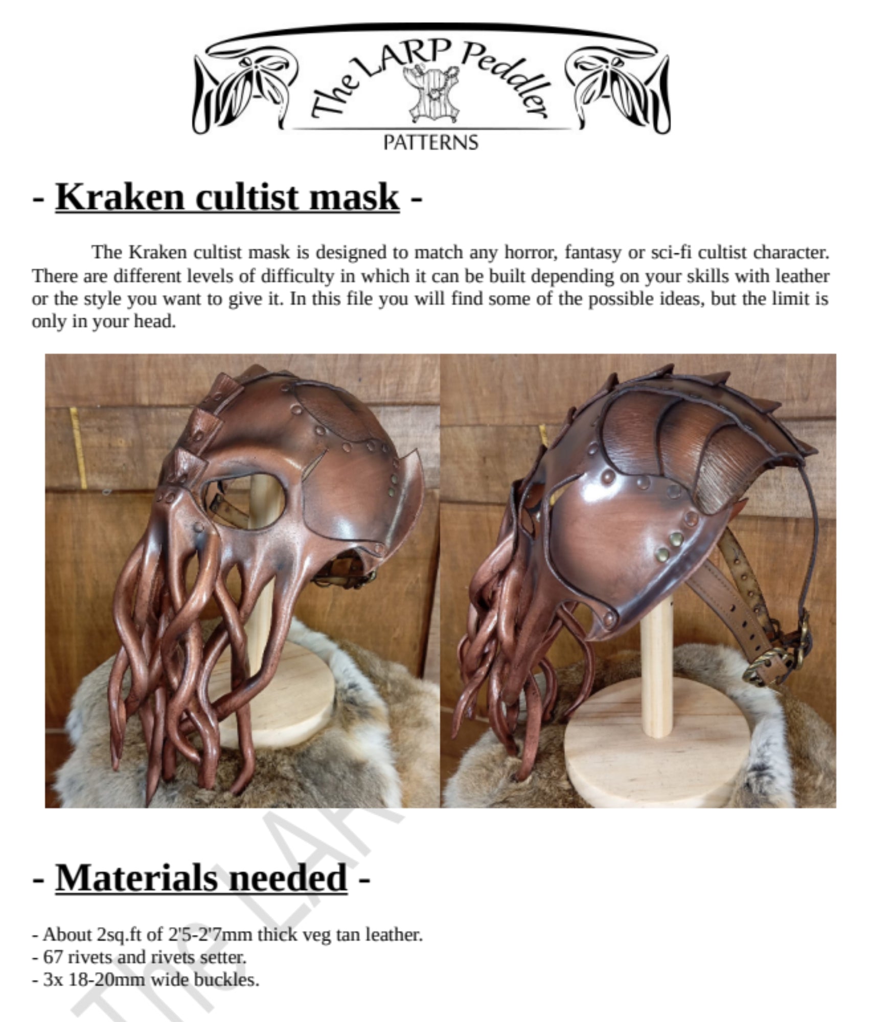 Cthulhu Mask Leather Pattern | Kraken Cultist | Pattern & Instructions